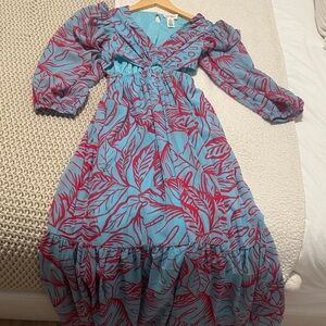 Jessica Simpson Blue and Pink Leaf Print Midi Dress